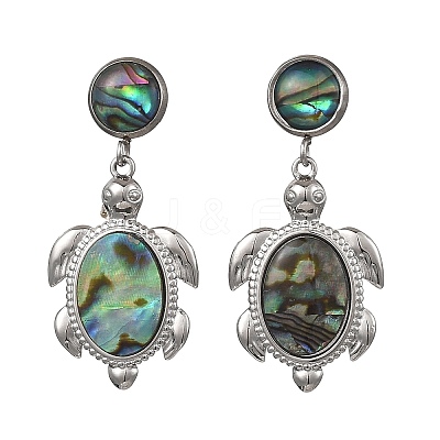 Turtle Natural Paua Shell Stud Dangle Earring EJEW-JE07138-1