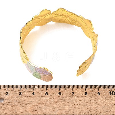 Textured Brass Enamel Cuff Bangles for Women BJEW-A173-04G-1
