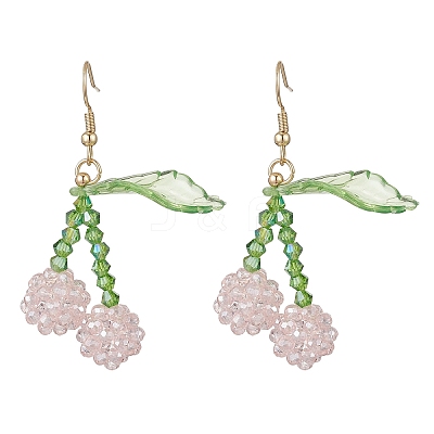 Cherry Glass Seed Beads & Acrylic Dangle Earrings EJEW-MZ00699-01-1