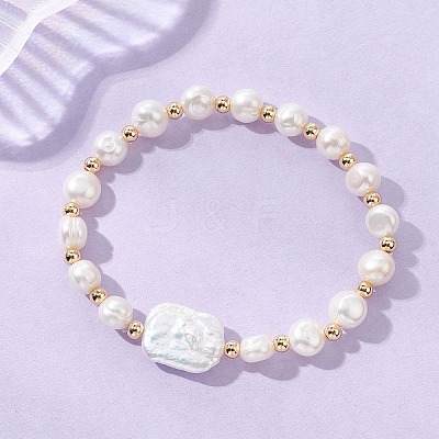Natural Cultured Freshwater Pearl & Baroque Pearl Keshi Pearl Beads Stretch Bracelets for Women BJEW-JB13513-1