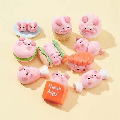10Pcs 10 Styles Opaque Resin Cute Pig Imitation Food Decoden Cabochons CRES-FS0001-13-1