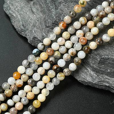 Natural Bamboo Leaf Agate Round Beads Strands G-M248-4mm-04-1