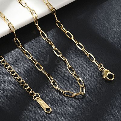 Ion Plating(IP) 304 Stainless Steel Paperclip Chain Necklace for Women X-NJEW-G097-14G-1
