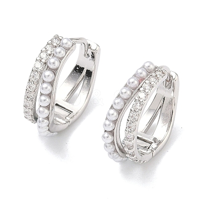 Two-layer Brass Micro Pave Clear Cubic Zirconia Hoop Earrings EJEW-C181-03P-1