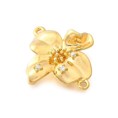 Brass Clear Cubic Zirconia Flower Connector Charms KK-B131-06G-1
