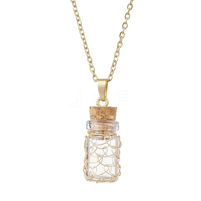 Copper Wire Wrapped Empty Glass Bottle Pendant 304 Stainless Steel Cable Chain Necklaces for Women Men NJEW-JN05276-1