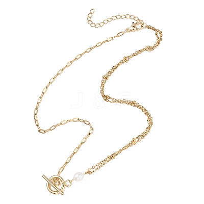 304 Stainless Steel Chain with Natural Pearl Necklaces with OT Clasps NJEW-JN05989-1