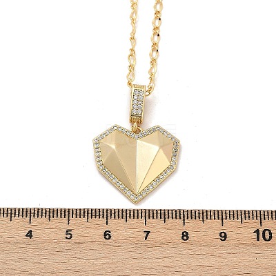 Brass Micro Pave Clear Cubic Zirconia Heart Pendant Necklaces NJEW-Q040-01G-1