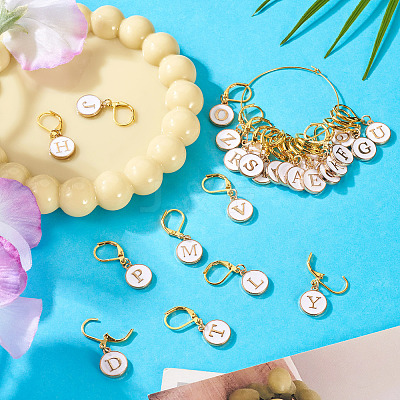 26Pcs Flat Round with Letter A~Z Alloy Enamel Pendant Locking Stitch Markers HJEW-TAC0089-1