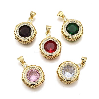 Brass Micro Pave Cubic Zirconia Pendants KK-K401-31G-1