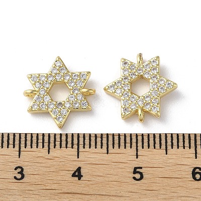 Rack Plating Brass Micro Pave Clear Cubic Zirconia Connector Charms KK-P245-03G-1