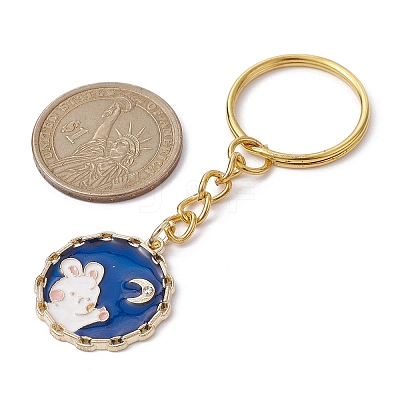 Flat Round with Rabbit Alloy Enamel Pendant Keychain KEYC-JKC00623-02-1