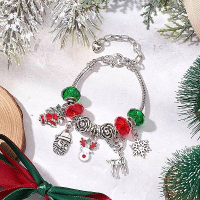 Christmas Theme Glass & Alloy European Beads Bracelets for Women BJEW-JB11198-01-1