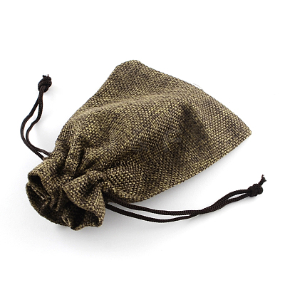 Polyester Imitation Burlap Packing Pouches Drawstring Bags ABAG-R005-14x10-05-1