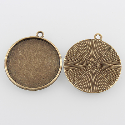 Flat Round Alloy Pendant Cabochon Settings PALLOY-N0088-36AB-NF-1
