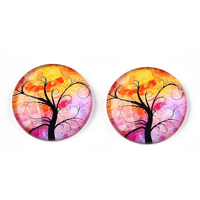 Half Round/Dome Tree Pattern Glass Flatback Cabochons for DIY Projects GGLA-Q037-25mm-M28-02-1