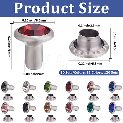 120 Sets 12 Colors Brass Rhinestone Rivets FIND-CY0001-60-1