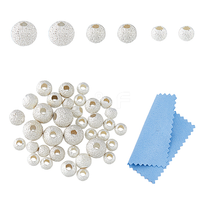 36Pcs 3 Size Round 925 Sterling Silver Textured Beads STER-DC0001-33-1