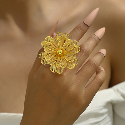 Elegant Flower Iron Open Cuff Ring for Women's Wedding Dress Accessories TU2718-1
