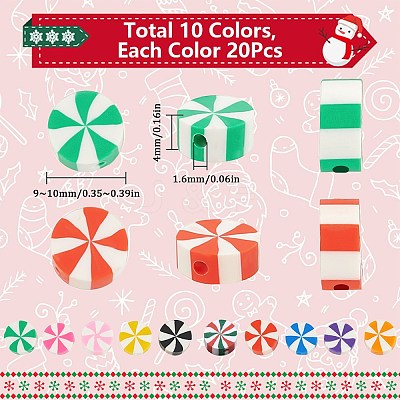 200Pcs 10 Colors Handmade Polymer Clay Beads CLAY-SC0001-80-1