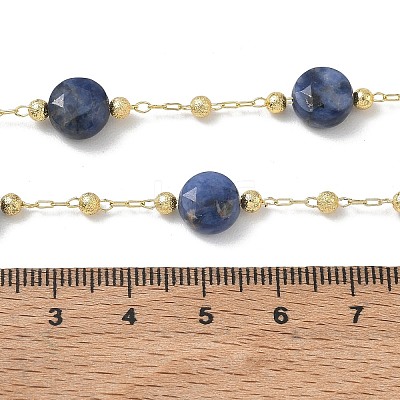 Natural Sodalite Faceted Flat Round Beaded Chain Necklaces with Matte Brass Beads GG-CBA37F5-01G-07-1