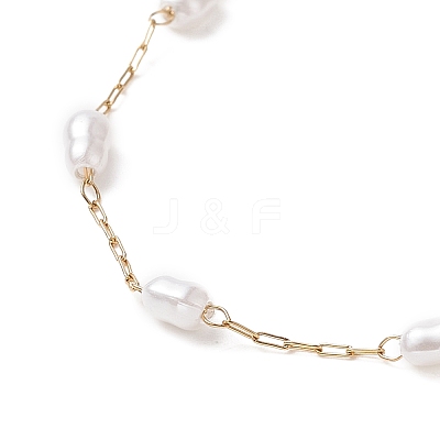 Glass Pearl Link Chain Bracelet BJEW-JB09238-1
