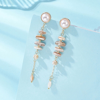 Natural Freshwater Shell Stud Dangle Earrings EJEW-JE07250-1