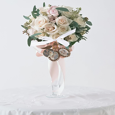 2Pcs Oval Alloy Glass Bouquet Photo Hangings Decorations HJEW-LP00023-1