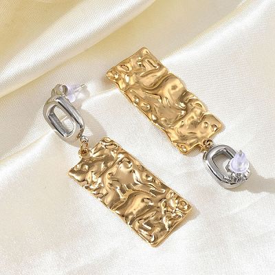 304 Stainless Steel Dangle Stud Earrings for Women EJEW-F412-01GP-02-1