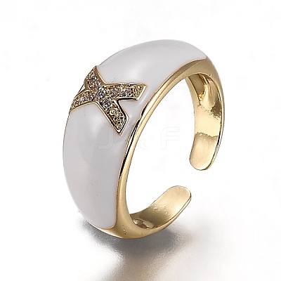 Brass Micro Pave Clear Cubic Zirconia Cuff Rings RJEW-H538-03G-X-1