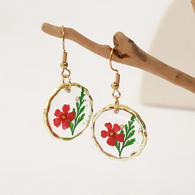 Alloy Epoxy Dried Flower Dangle Earrings FS-WGABF6D-04-1