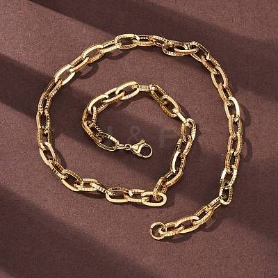 304 Stainless Steel Textured Cable Chain Necklaces NJEW-Q013-01G-1