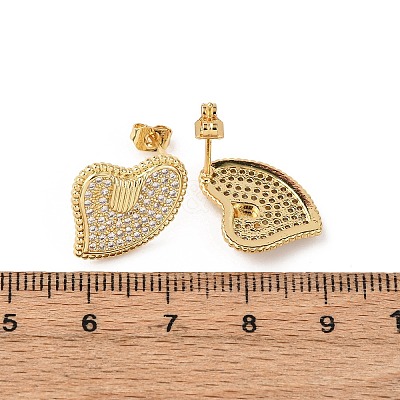 Heart Brass Micro Pave Cubic Zirconia Stud Earrings EJEW-B153-19G-01-1