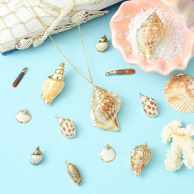 16pcs 8 Styles Electroplated Natural Mixed Shell Big Pendants SSHEL-CJ0001-21-1