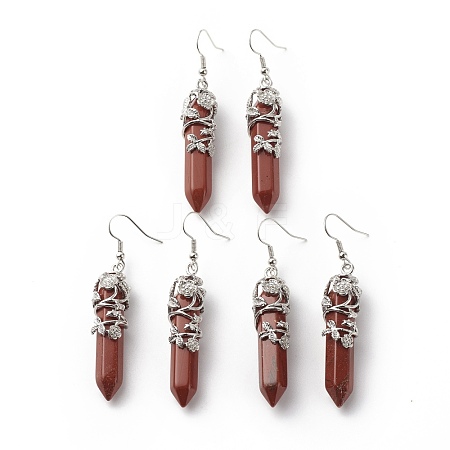 Natural Red Jasper Bullet with Flower Dangle Earrings EJEW-G300-02P-10-1