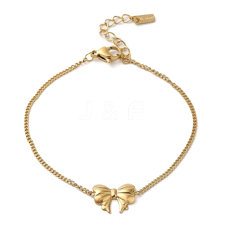 304 Stainless Steel Twisted Chain Bowknot Link Bracelets for Women BJEW-K237-12G-1