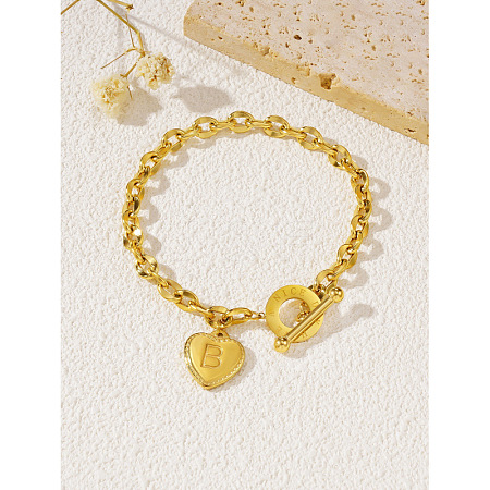304 Stainless Steel Heart with Letter Charm Bracelets WG6E905-04-1