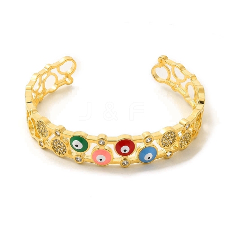 Colorful Enamel Evil Eye Open Cuff Bangle with Cubic Zirconia BJEW-A136-05G-1