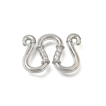 Brass Micro Pave Clear Cubic Zirconia M-Hook Clasps KK-CBA0DF0-15P-1
