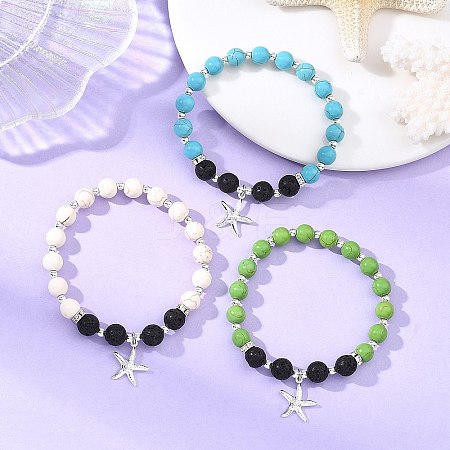 Starfish 304 Stainless Steel Charm Bracelets BJEW-JB14086-1