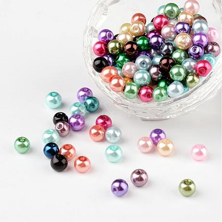 Mixed Pearlized Glass Pearl Round Beads X-HYC002-1