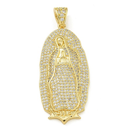 Virgin Mary Theme Rack Plating Brass Micro Pave Clear Cubic Zirconia Pendants KK-Z067-06G-06-1