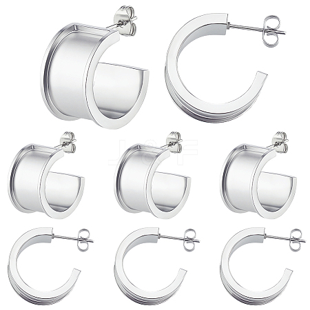 4 Pairs Stainless Steel Round Stud Earring Findings STAS-BBC0011-02-1