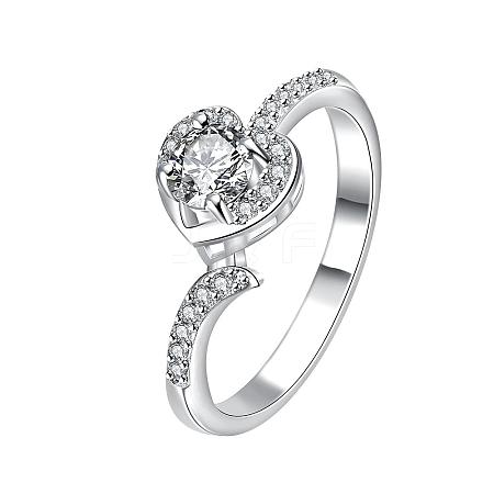 Classic Heart Brass Cubic Zirconia Rings for Women RJEW-BB06119-7D-1