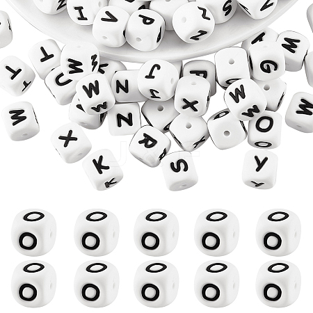 20Pcs White Cube Letter Silicone Beads 12x12x12mm Square Dice Alphabet Beads with 2mm Hole Spacer Loose Letter Beads for Bracelet Necklace Jewelry Making JX432O-1
