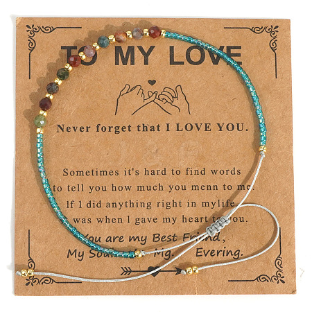 Elegant Natural Gemstone & Glass Seed Round Beads Braided Beaded Bracelets for Women HW1161-14-1