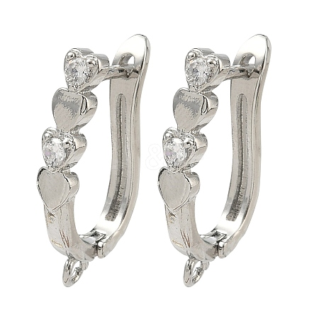 Heart Brass Micro Pave Clear Cubic Zirconia Earring Findings KK-D226-05P-1