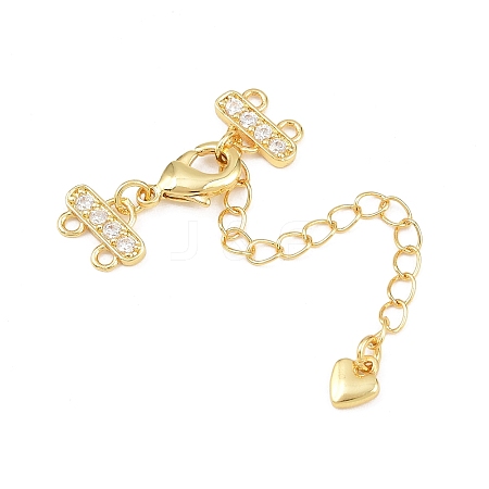 Brass Micro Pave Clear Cubic Zirconia End with Chains KK-H093-03G-1