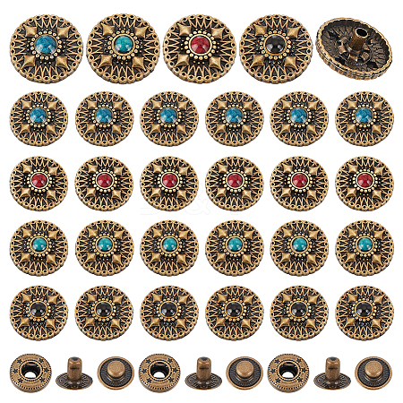 AHADERMAKER 24 Sets 4 Colors Alloy Snap Button FIND-GA0003-66-1