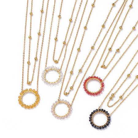 Ring Electroplate Glass Beads Necklaces Sets NJEW-JN02626-1